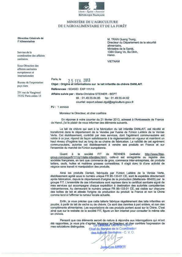 Cơ quan Y tế Ph&aacute;p phản hồi về vụ sữa d&ecirc; Danlait 3