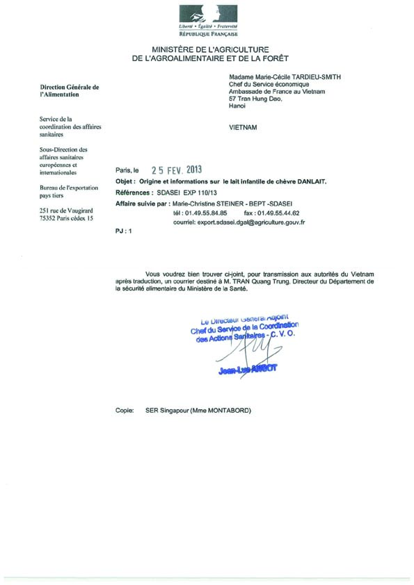 Cơ quan Y tế Ph&aacute;p phản hồi về vụ sữa d&ecirc; Danlait 2