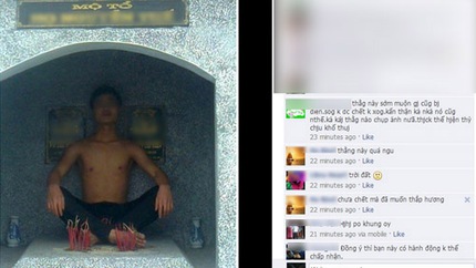 Nam thanh ni&ecirc;n ngồi l&ecirc;n mộ tổ g&acirc;y phẫn nộ 1